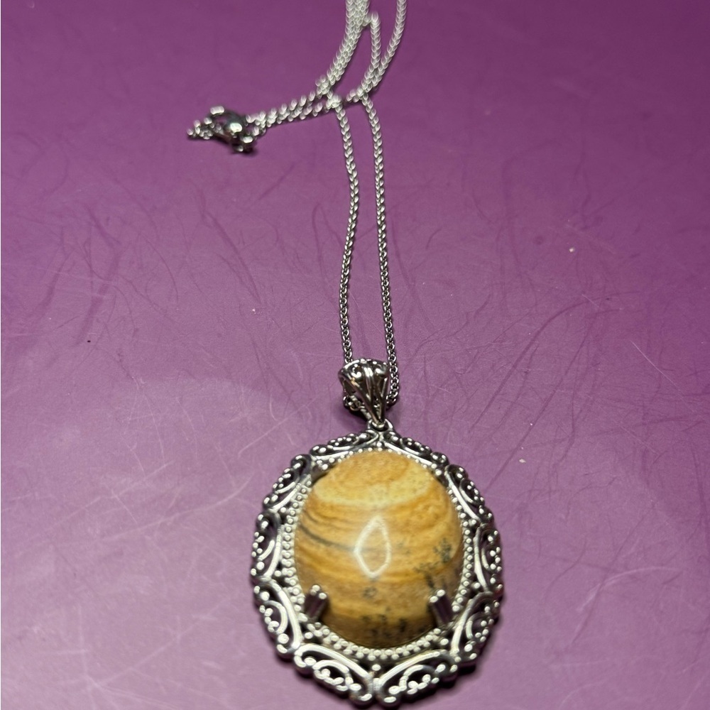 Jasper Pendant Necklace (20 Inches) in Stainless Steel 34.00 ctw